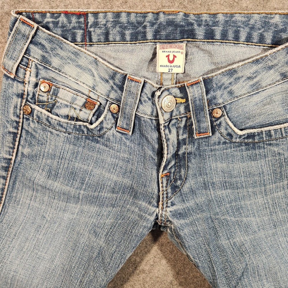 True Religion Jeans Womens 27 Blue Made in‎ USA Big Rig Distressed Y2K Vintage - Picture 2 of 12